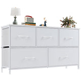 OLIXIS Dresser for Bedroom with 5 Drawers, Wide Chest of Drawers, Fabric Bedroom Dresser with Drawer Organizers, Storage Organizer Unit with Fabric Bins for Closet, Living Room, Hallway, Classic White OLIXIS