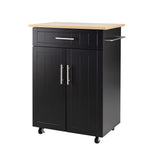 Shintenchi Kitchen Island Cart with Storage,Rolling Kitchen Island Side Table on Wheels with Worktop,Single Door Storage Cabinet and Drawer for Kitchen,Dinning Room, Black Shintenchi