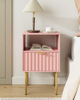 Aienvey Nightstand,Bedside Table with Gold Frame,Pink Night Stand,Bedside Furniture, Modern Side Table with Drawer and Shelf for Bedroom,Living Room (Pink, Large) Aienvey
