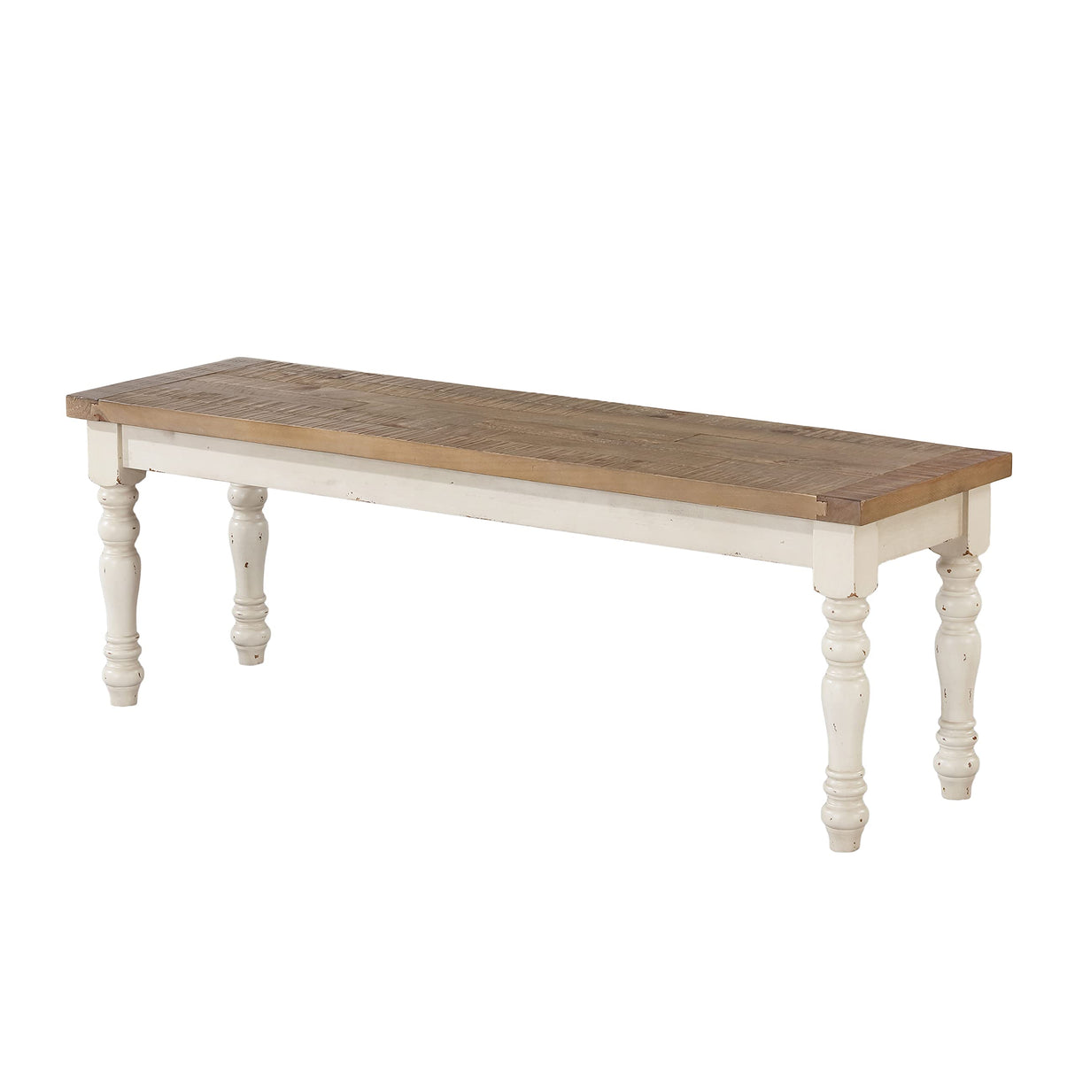 Roundhill Furniture Prato Two-Tone Distressed Oak Wood Dining Bench, One Size, Antique White Roundhill Furniture
