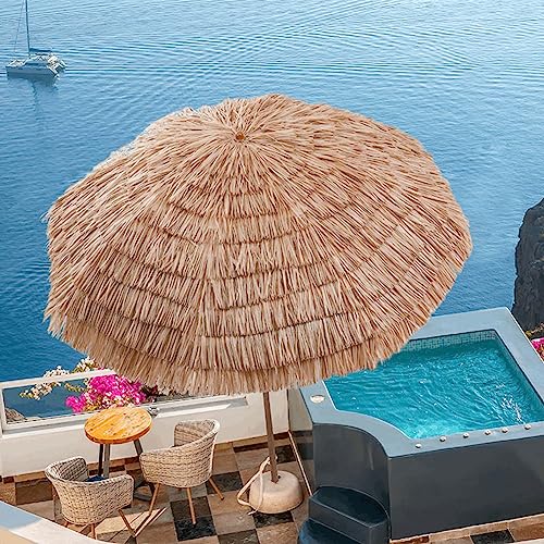 Hawaii Tiki Umbrella 5ft, 10ft Tiltable Tropical Outdoor Patio Garden Parasol, Outdoor Beach Umbrella with Carrying Bag, Portable Straw Sunshade (Color : Wood color, Size : 160cm/5ft) HEBEHO