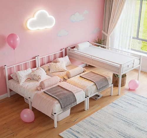 Bellemave Triple Bunk Bed for Kids, Adults, Teens, Twin Over Twin Metal Bunk Beds for 3 Kids, 3 bunk beds（Heavy Metal, White） Bellemave