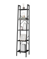 Hzuaneri Ladder Shelf, Bookshelf Bookcase, Freestanding Corner Storage Shelve with 2 Hooks for Home Office, Living Room, Kitchen, Bedroom, Industrial, 5-Tier Black BC03204B Hzuaneri