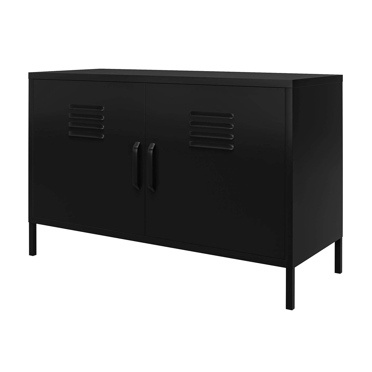 REALROOMS Shadwick 2 Door Wide Metal Locker Accent Storage Cabinet, Black REALROOMS
