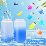 Color Changing Sublimation Glass Cups with Lids and Straws,16oz Frosted Sublimation Glass Can,Glass Cup with Bamboo Lid and Straw,Beer Can Glasses/iced Coffee Tumbler/Soda Drinking Cup,Funny Gifts Homegician
