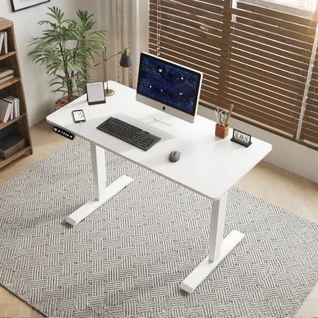 Banahomr 55 inch Motorized Standing Desk with Type-C Port, Wooden Standing Desk Adjustable Height with Controller, Electric Rising Desks for Home Office (White, 55 Inch) Banahomr