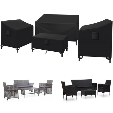 Kovshuiwe Patio Furniture Covers,4-Piece Outdoor Veranda Patio Garden Furniture Covers Set Waterproof - Upgraded 420D Heavy Duty Oxford Fabric Rattan Furniture Cover for Chair Sofa(Black) Kovshuiwe