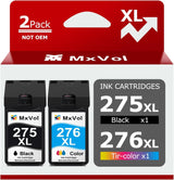 MxVol 275XL 276XL Remanufactured Ink Cartridge Replacement for Canon 275 and 276 XL PG-275XL CL-276XL Ink for Canon PIXMA TS3520 TS3522 TS3500 TR4720 TR4722 TR4700 Printers (1 Black, 1 Color Combo) MxVol