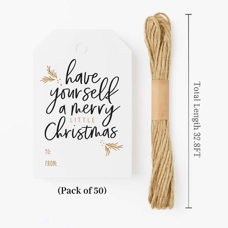 50 Pack Christmas Gift Tags with String Attached, Black and White Gift Tags for Christmas Presents, Personalized Holiday Xmas to from Gift Name Tags (3"X2") GyOnyx