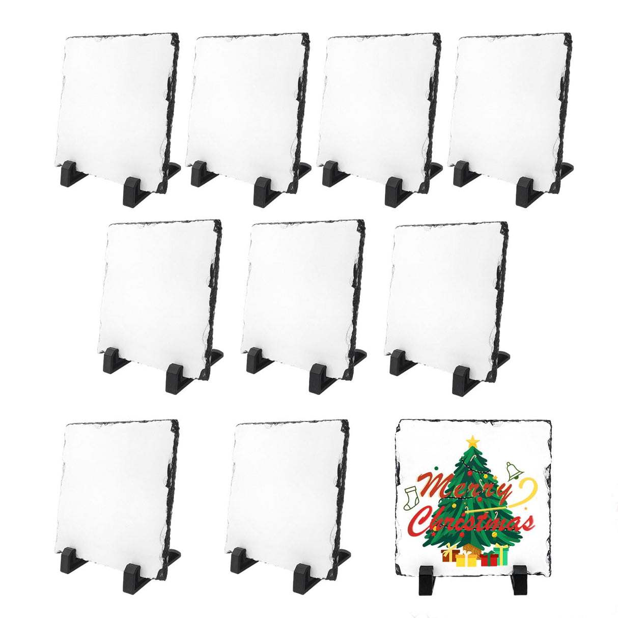 YOUKE OLA 10 Pack Sublimation Slate Blanks with Display Holder, Square Shaped Plaque Rock Stone Customized Picture Memorial Stone Frame, Personalized Photo Gifts for Heat Transfer 6x6 Inch YOUKE OLA