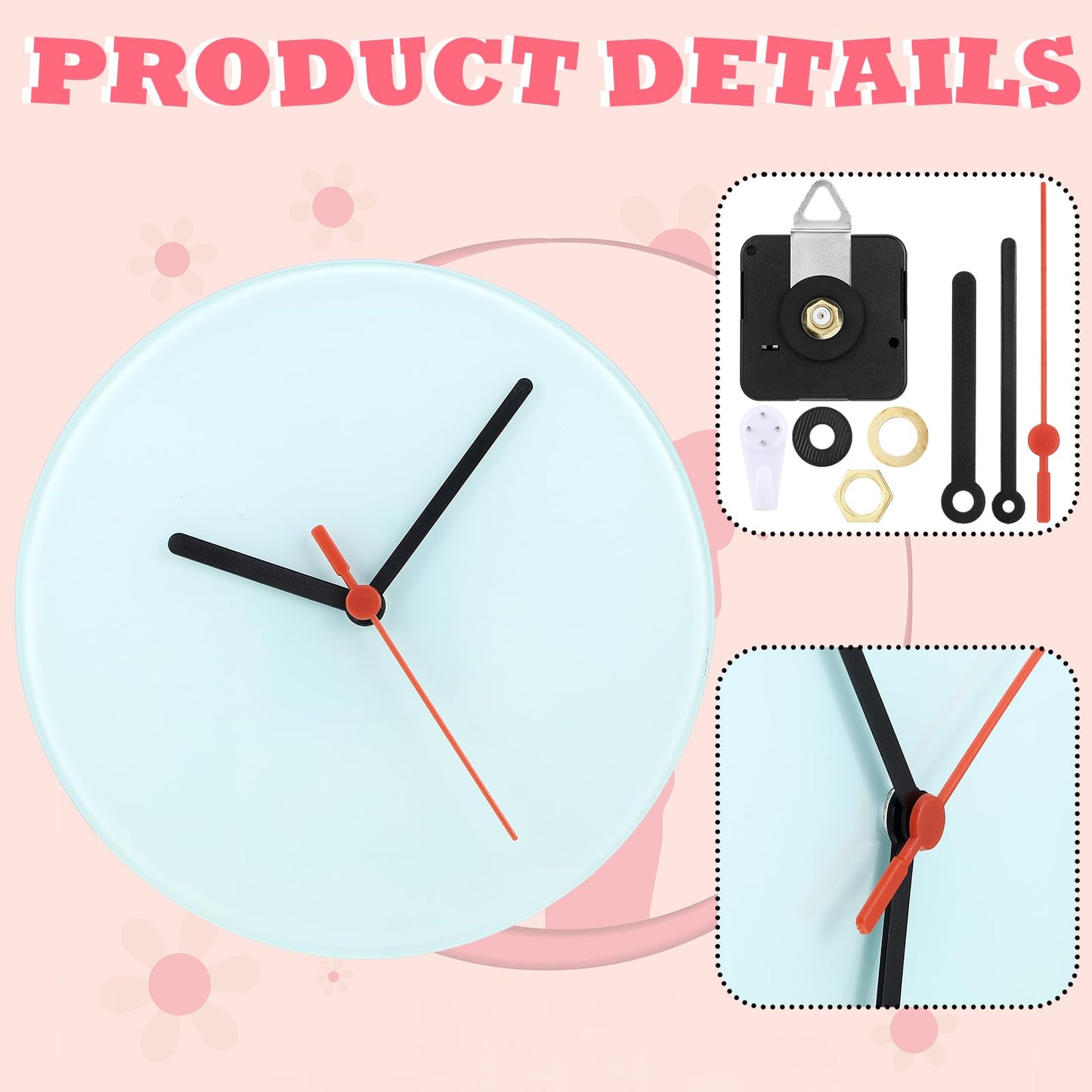 Yaocom 6 Pcs Glass Sublimation Blank Wall Clocks 7.9 Inch Round Printing Wall Clock DIY Decorative Battery Operated Clock for Graduation School Home Decor