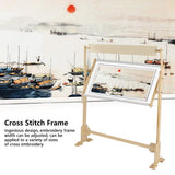 Adjustable Embroidery Stand, Wooden Frame Cross Stitch Floor Stand 360° Rotated Needlework Stand Holder Lap Table Craft Sewing Tool with Scroll Frame Ejoyous