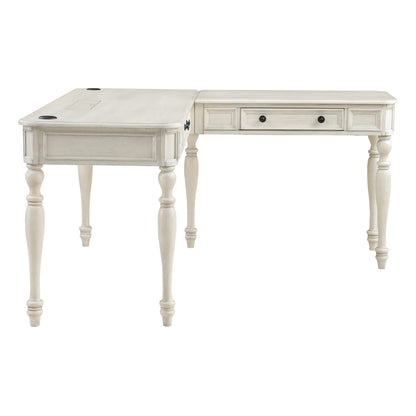 OSP Home Furnishings Country Meadows L-Shape Desk with 2 Full Drawers and Power Hub, Antique White - WoodArtSupply