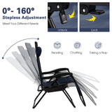 Goplus Zero Gravity Lounge Chairs, 160°Adjustable Folding Recliner w/Pillow and Cup Holder, 350LBS Comfy Outdoor Lounge Chairs for Patio, Lawn, Yard & Camp(Set of 2, Navy) Goplus