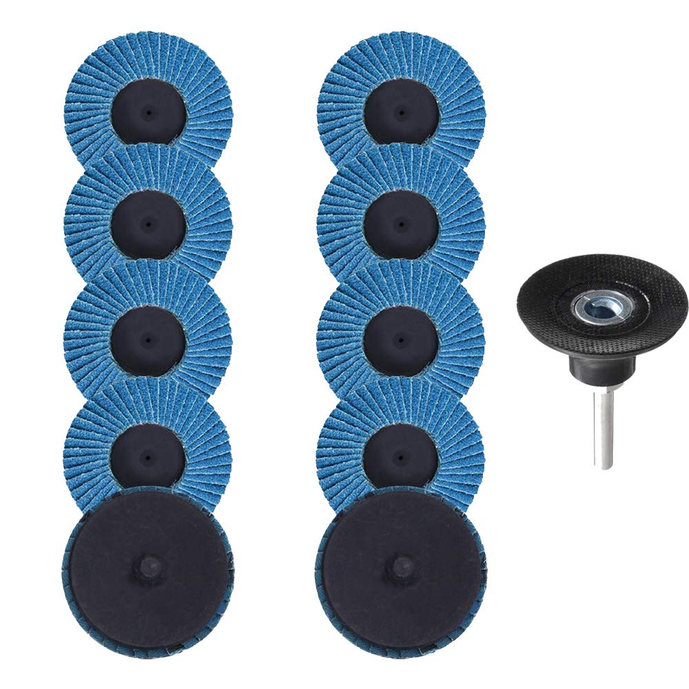 Saipor 10pcs 2 Inch 80 Grit Roloc Roll Lock Flap Sanding Disc Quick Change Zirconia Alumina Grinding Wheels With 1/4" Shank Pad Holder For Rotary