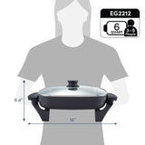 Elite Gourmet EG2212 12"x12"x2.15” Ceralast™ PFAS Free Ceramic Electric Skillet, Dishwasher Safe, Rapid Heat Up, 1200W, Dark Grey Elite Gourmet