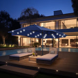 GREEN PARTY 15 ft Rectangle Patio Umbrella with Solar Lights and Base Included, Double-Sided Market Table Umbrella with Crank, Large Outdoor Umbrellas for Patio Poolside Garden Backyard, Navy Blue GREEN PARTY