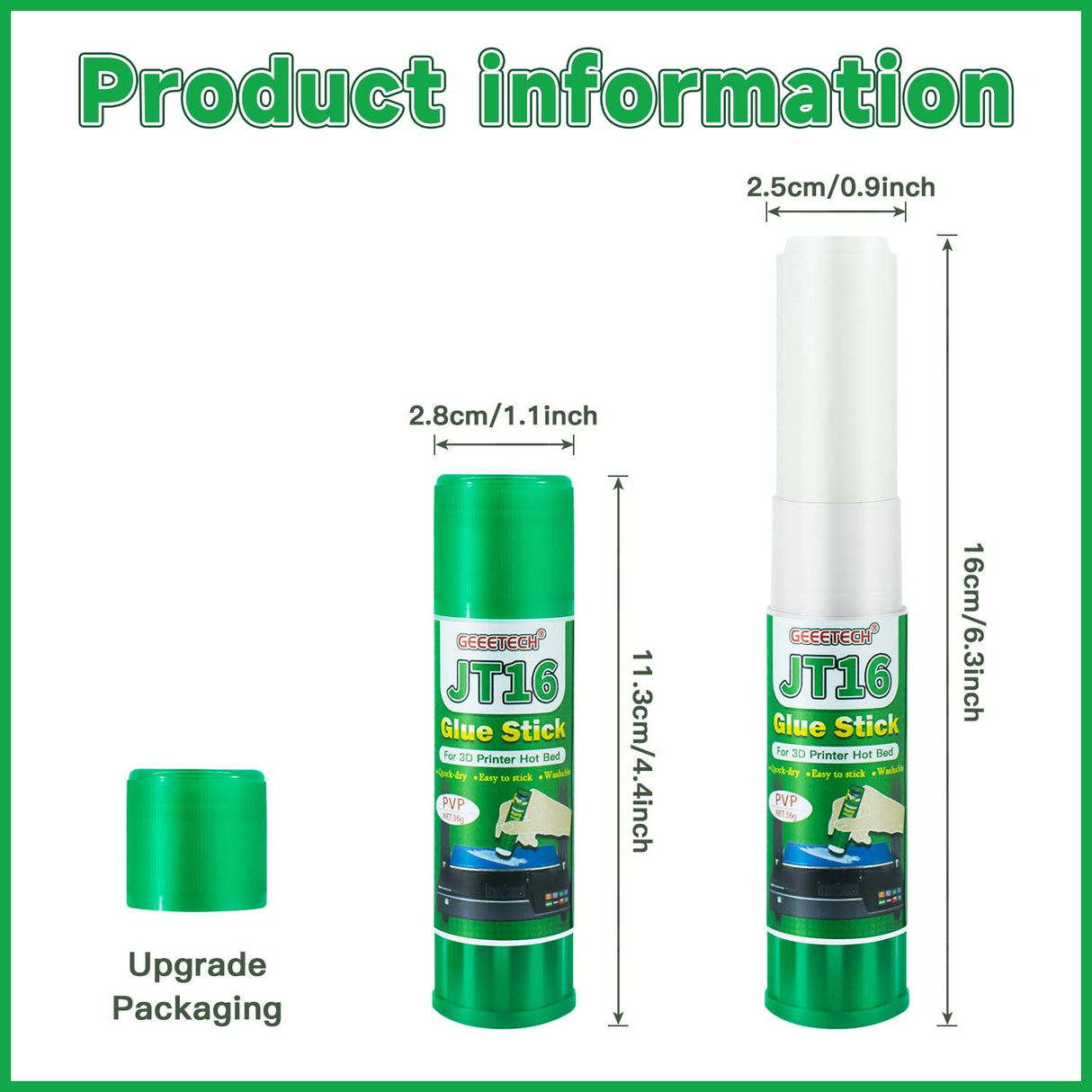 Geeetech 6 Pieces 3D Printer Glue Sticks 36 Gram Each PVP Solid Glue Stick for 3D Printer Hot Bed, Water-Soluble Glue Stick, Quick Dry, Easy to Stick and Washable Geeetech