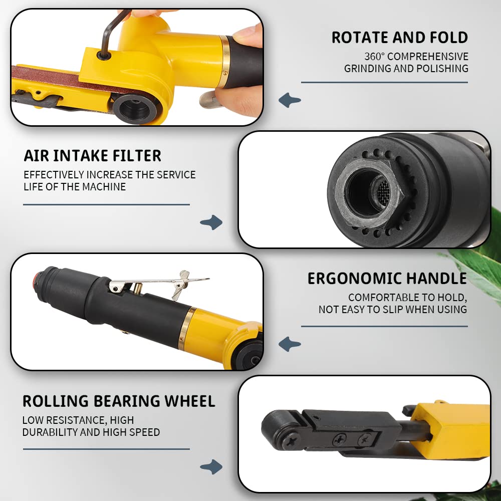 3/8''x 13'' Mini Air Belt Sander with 2 Sanding Belts (10mmx330mm) Pneumatic Tool Grinder Belt Sanders for Metal Working, Weld Removal, Blending, Contour Sanding, Finishing SI FANG