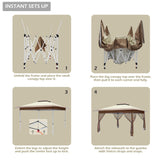 OUTFINE 12'x12' Gazebo Outdoor Pop up Canopy Tent with Curtains and Shelter for Patio, Party & Backyard (Khaki) OUTFINE