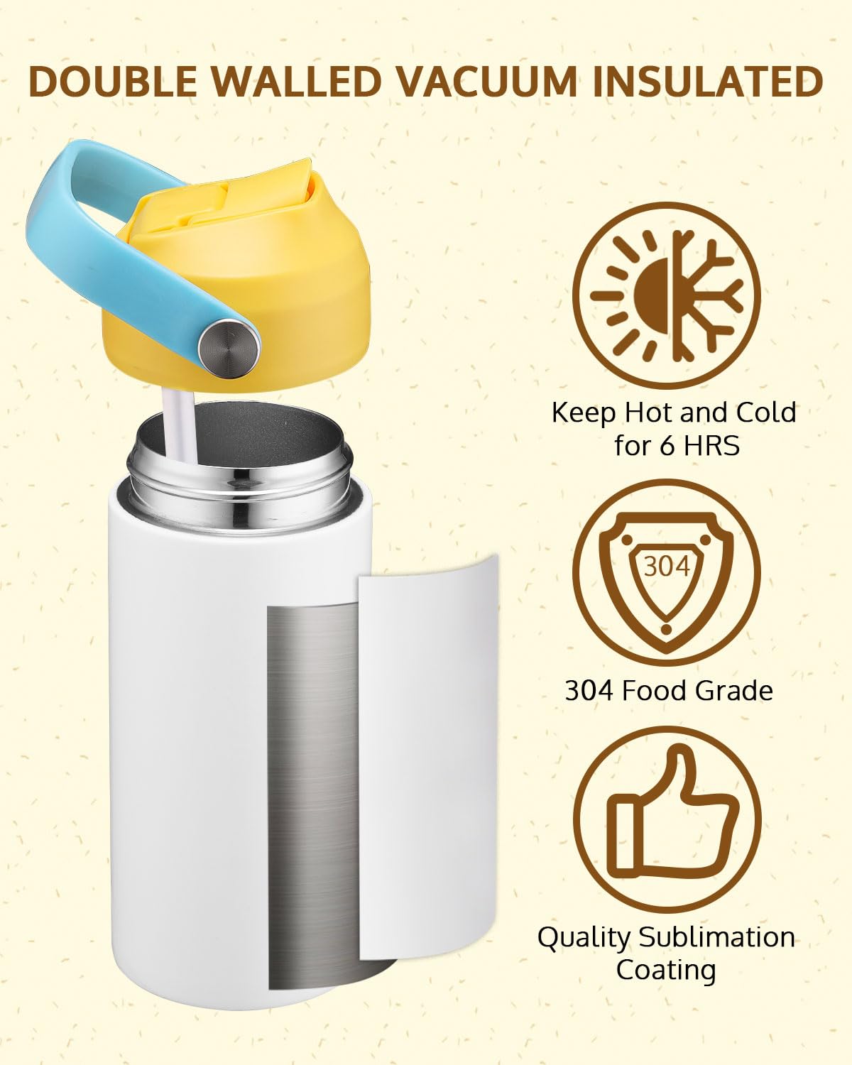 OFFNOVA 12oz Kids Sublimation Tumbler, 4 Pack Stainless Steel Sippy Cup Blank, Vacuum Insulated Water Bottle with Leak-Proof Straw Lid OFFNOVA