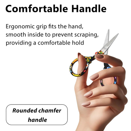 Jaasuee Sharp Embroidery and Crafting Scissors with Leather Cover, 3.62 inch Stainless Steel Stork Shaped Scissors for Needlework and DIY Crafts, Black Flower, J5064 Jaasuee