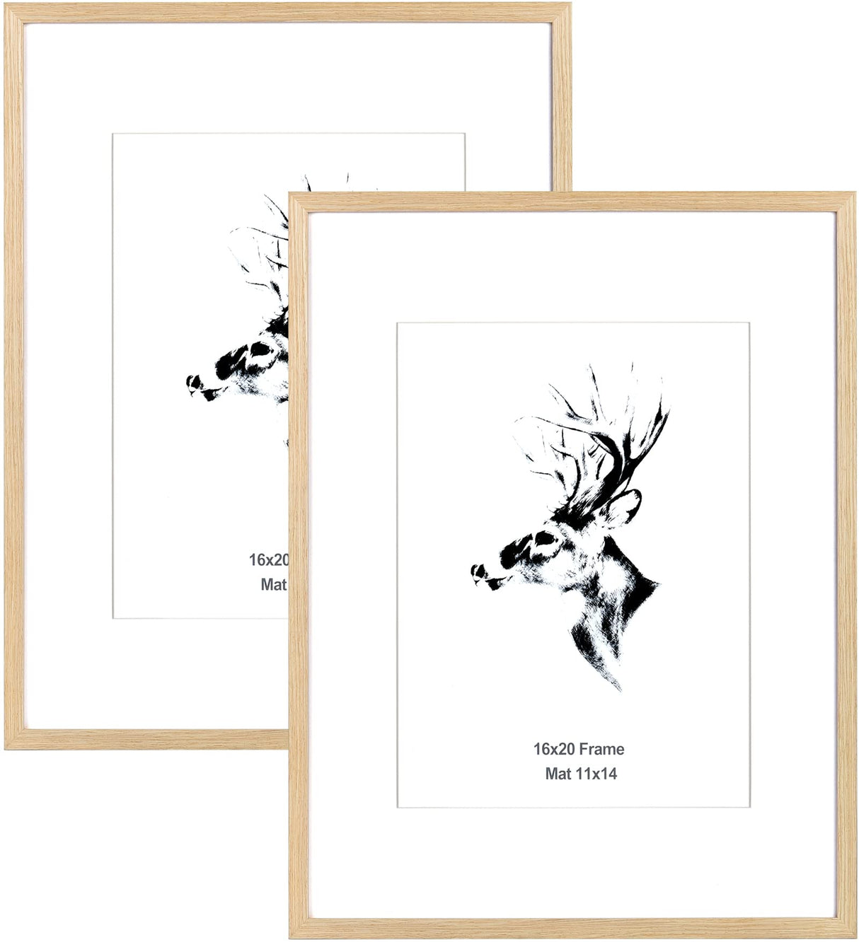 Yaetm 16x20 Picture Frame Matted to 11x14 Set of 2, Natural Solid Oak Wood Frame 16x20 for Photos, Posters & Art Prints, Horizontal and Vertical Wall Mount (2 pack, Oak) Yaetm