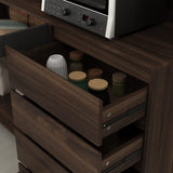 ECACAD Freestanding Kitchen Pantry Storage Cabinet with Glass Doors, Shelves & Drawers, Modern Sideboard Buffet Cabinet, Wood Kitchen Cupboard with Hutch and Hooks, Dark Brown ECACAD