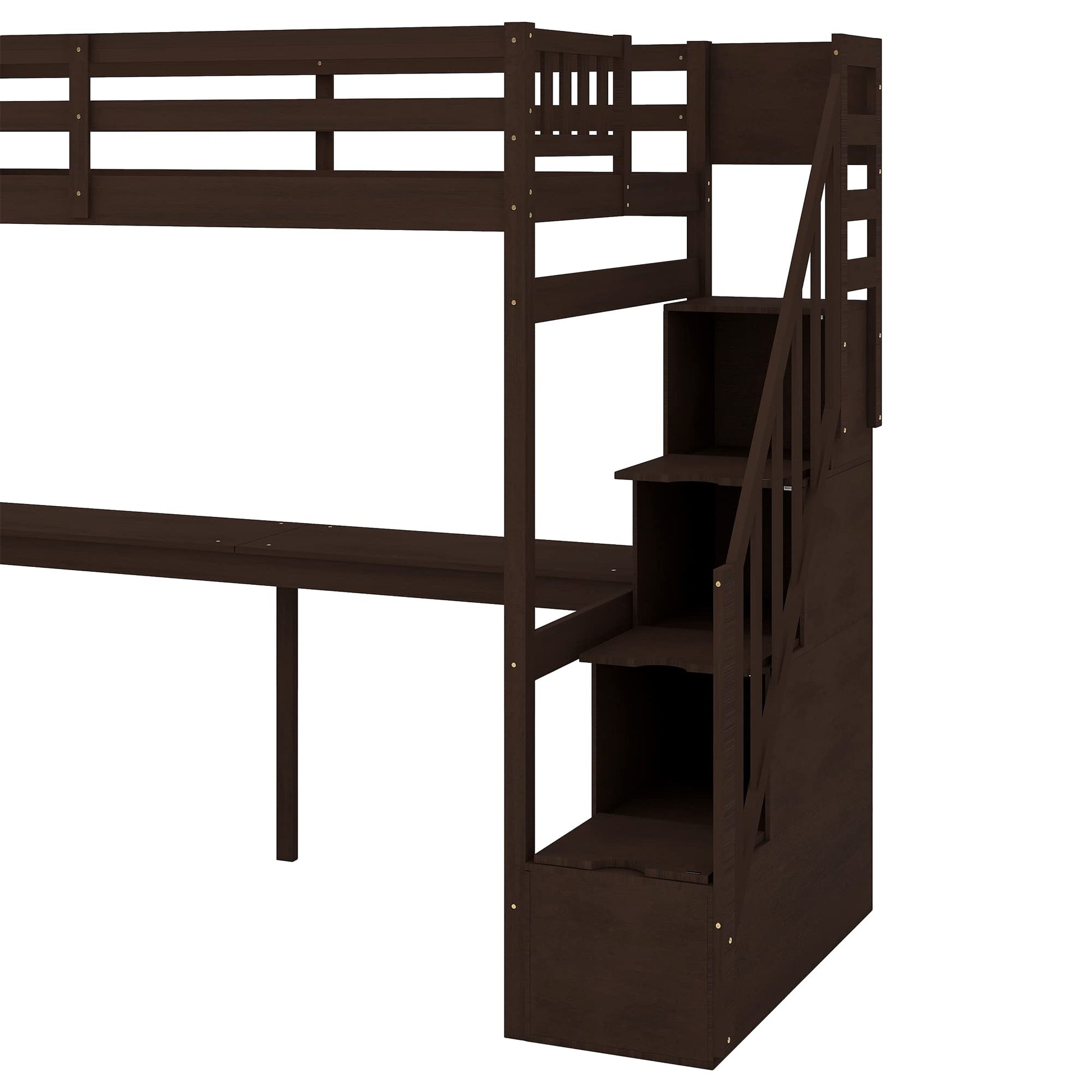 Espresso Twin Size Loft Bed with Desk, Stairs, and Storage by Harper & Bright Designs - WoodArtSupply