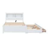 Harper & Bright Designs Full Size Platform Bed with Trundle, Drawers and Bookcase Headboard with USB Plugs, Hardwood Full Size Bed Frame, No Box Spring Needed - White Harper & Bright Designs