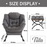 Tiita Lazy Chair with Ottoman, Modern Large Accent Lounge Chair, Leisure Sofa Armchair with Ottoman, Reading Chair with Footrest for Bedroom, Living Room, Dorm Rooms, Garden and Courtyard Tiita
