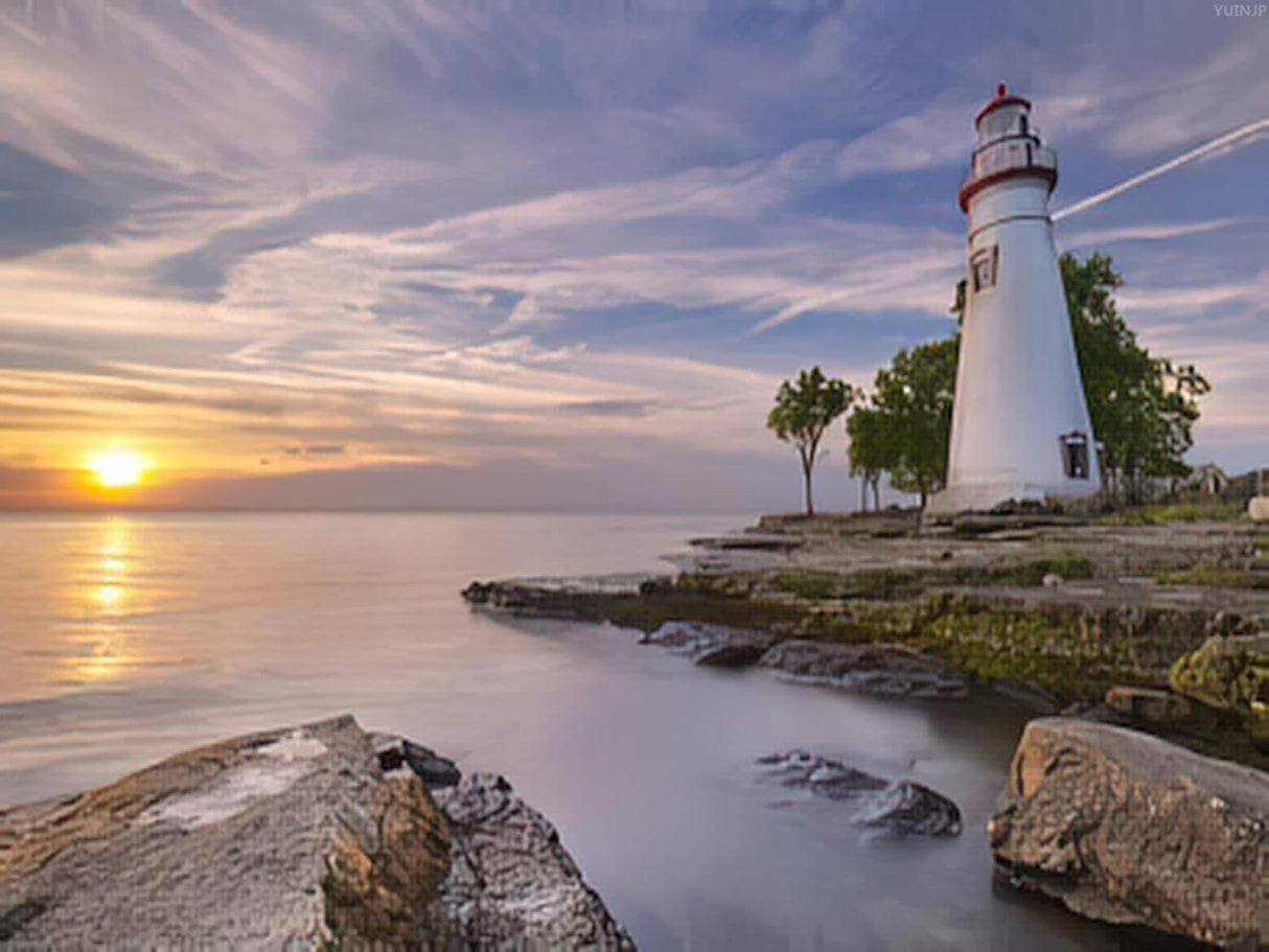 YUINJP Diamond Painting Lighthouse The Marblehead Lighthouse on Edge of Lake Erie in Ohio USA Photographed at for Adult Painting Kits Diamond Art Perfect for Home Wall Decor 30x40cm, 12x16inch YUINJP