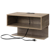 ALIMORDEN Floating Nightstand with Charging Station, Wall Mount Bedside Shelf with Drawer Storage USB Ports and Power Outlets, Small Wall Shelves for Bedroom, Weathered Oak ALIMORDEN