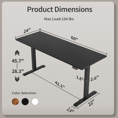 Agilestic Electric Standing Desk, Large 60 x 24 Inches Height Adjustable Desk, Sit Stand up Desk for Work Office Home, Ergonomic Rising Gaming Computer Table with Memory Preset, Black