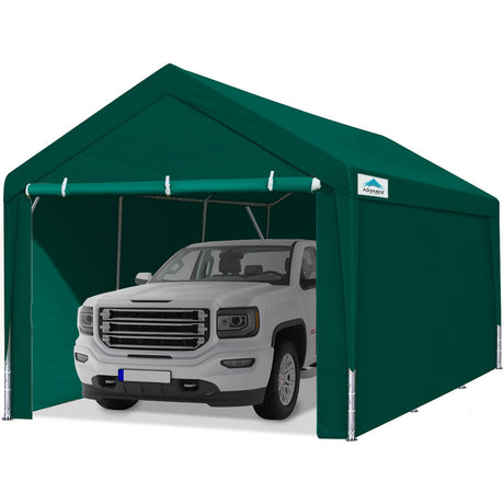 ADVANCE OUTDOOR 10x20 ft Heavy Duty Carport with Removable Sidewalls and Doors, Adjustable Height Car Canopy Garage Party Tent Boat Shelter with Reinforced Poles, Green ADVANCE OUTDOOR