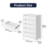 Cozy Castle 5 Drawer Dressers, Modern Chest of Drawers Large Organizer, Wood Accent Storage Cabinet for Living Room, Home Office, Entryway, White Cozy Castle