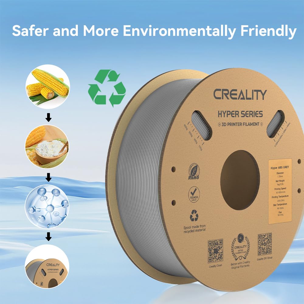 Official Creality Hyper ABS Filament 1.75mm, 3D Printer Filament for High Temperature Resistance, 1kg(2.2lb)/Spool, Dimensional Accuracy ± 0.05 mm, Fits for Most 3D Printers (Gray) Creality