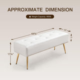 Furnimart Upholstered Tufted White Bench Ottoman with Padded Seat, Footrest Foot Stool with Sturdy Metal Leg, White Leather Bench for Bedroom Living Room Entryway Furnimart