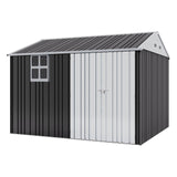 Jocisland 10x8.6x7.5 FT Sheds & Outdoor Storage, Lockable Double Hinged Doors and 4 Vents, Metal Large Shed, Backyard Storage for Bikes and Garden Tools Dark Black/White Jocisland