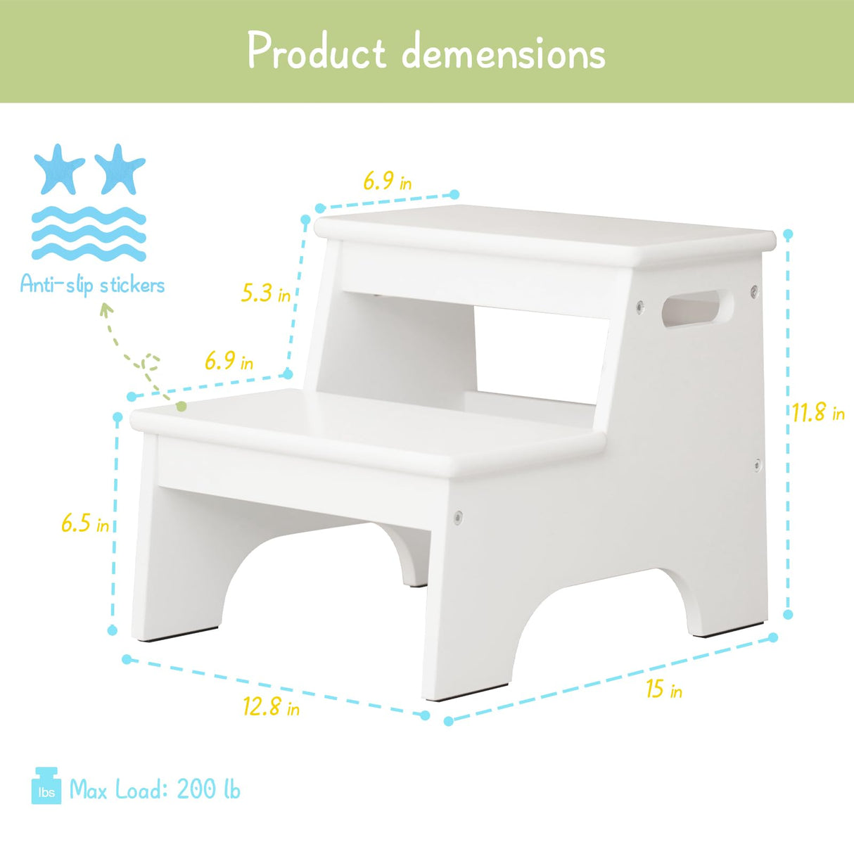 Forbena Wood 2 Step Stool for Kids Bathroom Sink, White Toddler Step Stool for Toilet Potty Training, Child Stepping Stool for Kitchen Nursery Bedroom, Sturdy Non Slip Adult Stool for Closet Forbena