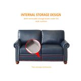 Harper & Bright Designs Faux Leather 2-Seat Loveseat Couch with Hidden Storage Under Seat, Nailhead Trim, Solid Wood Legs, Classical Sofa for Living Room, Office, Apartment, Navy Blue Harper & Bright Designs