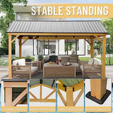 Domi 12' x 14' Hardtop Gazebo with Galvanized Steel Gable Roof, Pergola with Wood-looking Aluminum Frame, Permanent Pavilion Outdoor Gazebo with Ceiling Hook for Deck Patio Lawn Yard Backyard Grill domi outdoor living