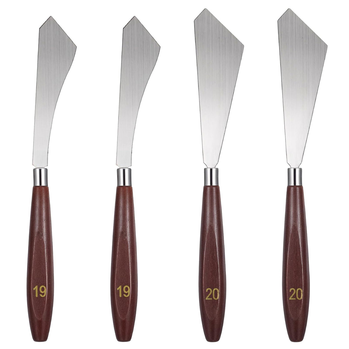 MBAIYO 4 Pcs Painting Knife Set,Palette Knife No.19 + Pallet Knives No.20 Stainless Steel Art Spatula with Wood Handle Scraper for Oil Canvas Acrylic Sculpting Mixing Texturing MBAIYO