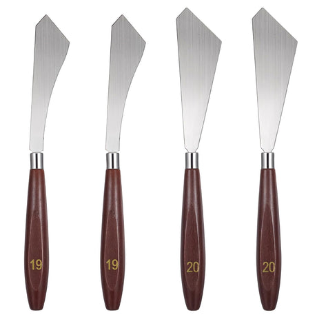 MBAIYO 4 Pcs Painting Knife Set,Palette Knife No.19 + Pallet Knives No.20 Stainless Steel Art Spatula with Wood Handle Scraper for Oil Canvas Acrylic Sculpting Mixing Texturing MBAIYO