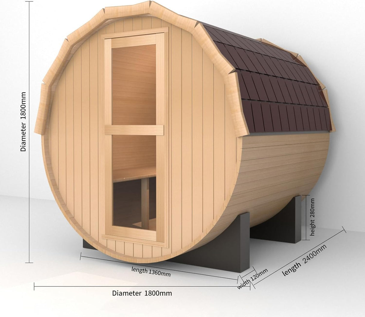 AURGOD Outdoor Barrel Steam Sauna, Canadian Hemlock Wood Sauna Room for 6-8 Person, with 6KW Harvia Heater AURGOD