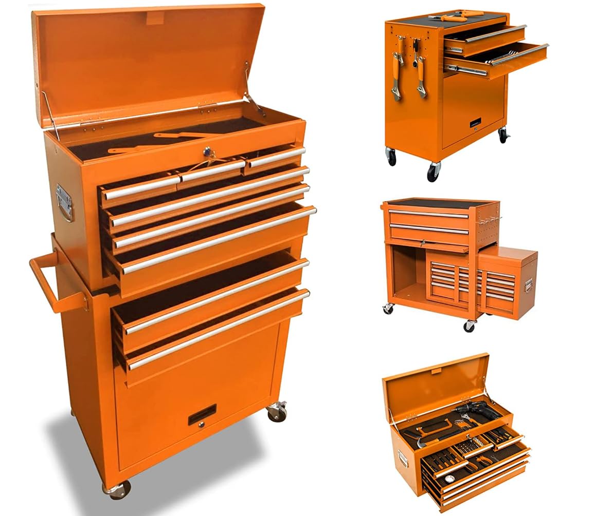 DUSACOM 8-Drawer High Capacity Rolling Tool Chest with Wheels, Big Tool Storage Removable Tool Box Combo, Tool Storage Cabinet with Lockable Drawers, Toolbox for Workshop and Mechanics Garage - WoodArtSupply