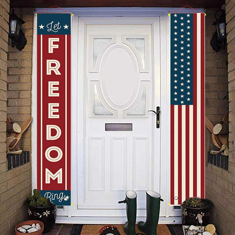 4th of July Decorations Outdoor Patriotic Memorial Day Decor, Independence Veterans Labor Day Hanging American Flag and Banner, Stars and Stripes Porch Sign Party Supplies - Red White Blue 2025 LeChamp
