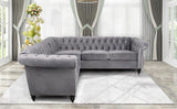 RARZOE Chesterfield L Shaped Sectional Sofa, Deep Button Tufted Velvet Sofa, Upholstered Rolled Arm Classic Chesterfield Settee Furniture for Living Room, Grey RARZOE