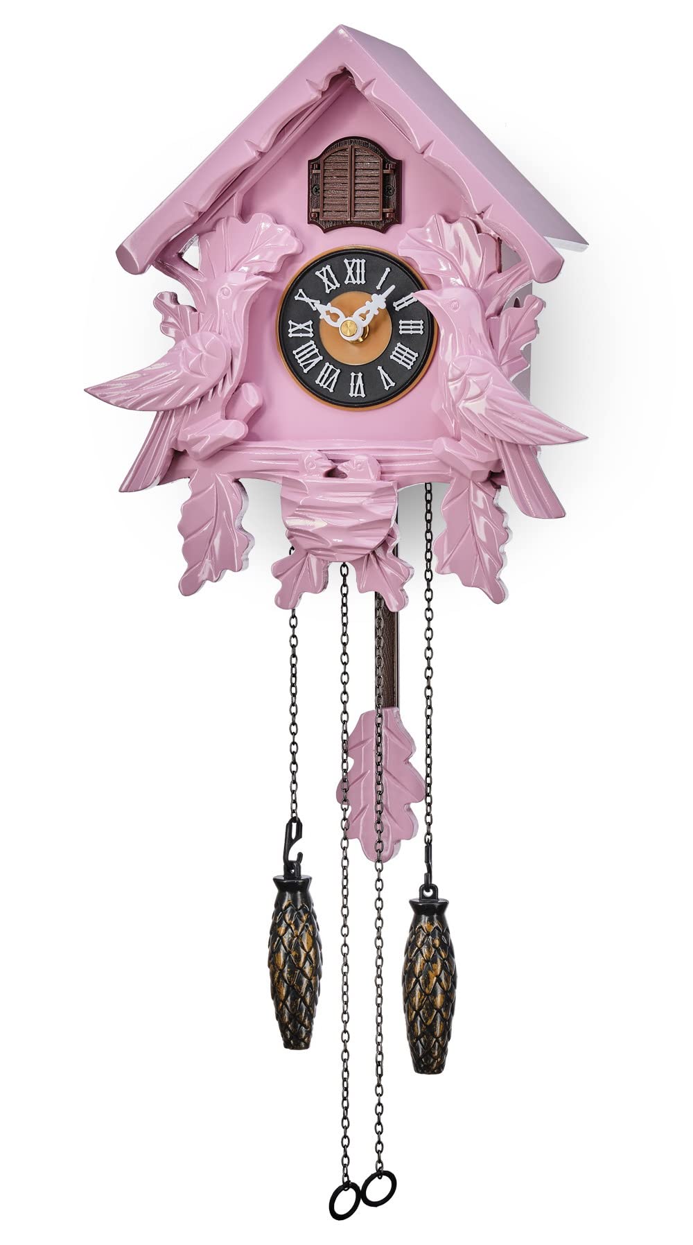 TIMEGEAR Cuckoo Clock with Night Mode, Singing Bird, Wooden Decorations and Swinging Pendulum (Pink) TIMEGEAR