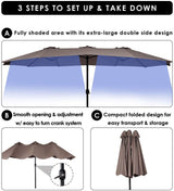 15x9 Ft Double Sided Outdoor Umbrella, Market Table Umbrella w/Crank, Patio Umbrella Extra Big for Beach/Poolside/Backyard/Campsite, Tan outdoor basic